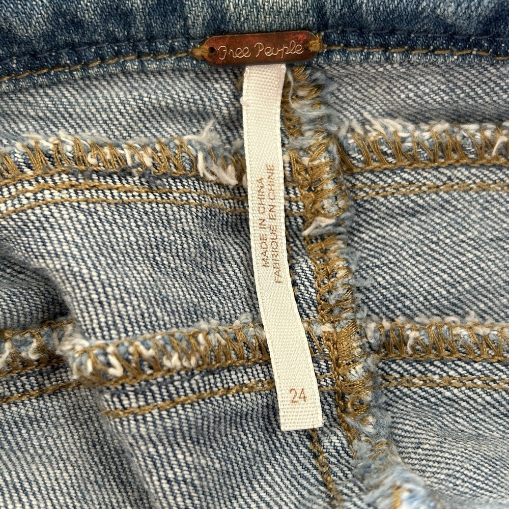 Free People Buckle Back Sailor Wide Leg Jeans 24 Boho Indie Retro Nautical Prepp - Picture 7 of 8